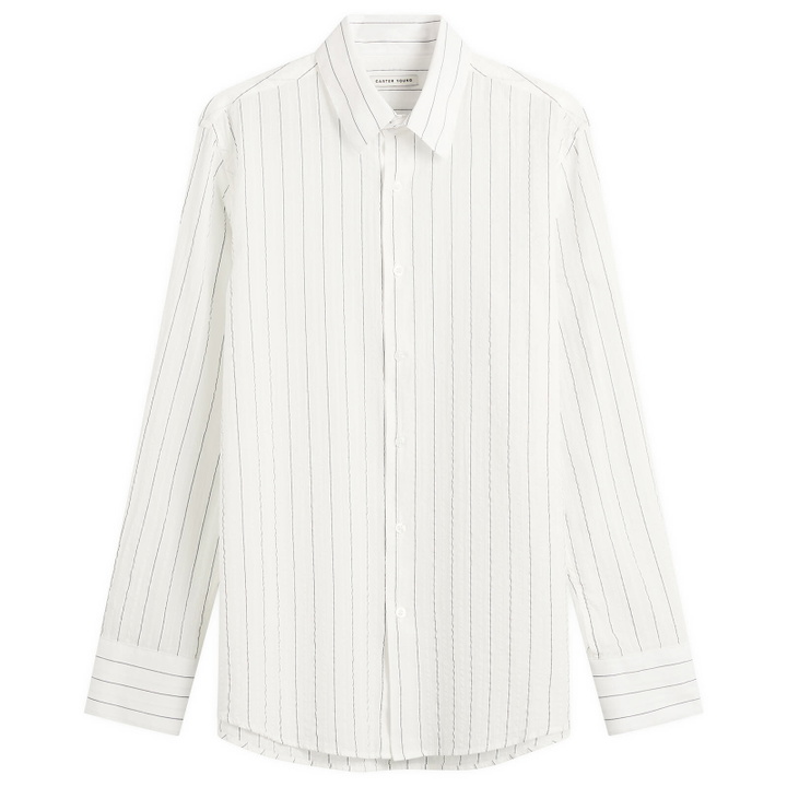 Photo: Carter Young Men's Business Shirt in White/Blue Stripe