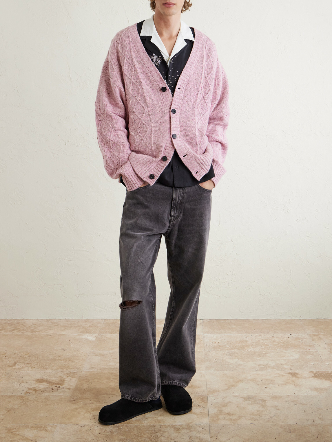 MANAAKI - Keanu Cable-Knit Merino Wool-Blend Cardigan - Pink
