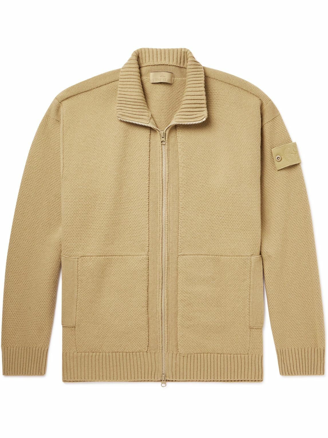 Stone Island - Ghost Logo-Appliquéd Ribbed Wool Zip-Up Cardigan