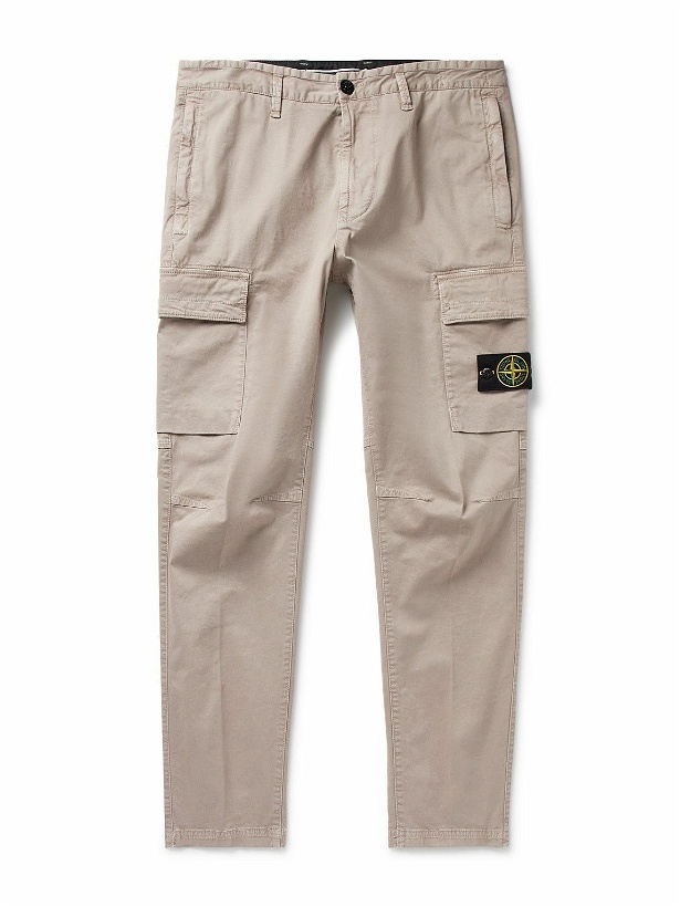 Photo: Stone Island - Tapered Logo-Appliquéd Cotton-Blend Cargo Trousers - Gray