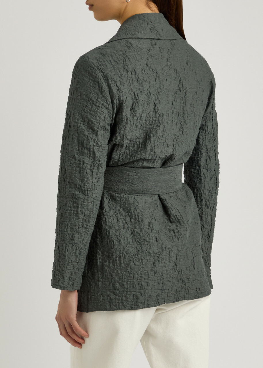 Harris Wharf London Belted Crinkled Cotton-blend Jacket Dark Grey