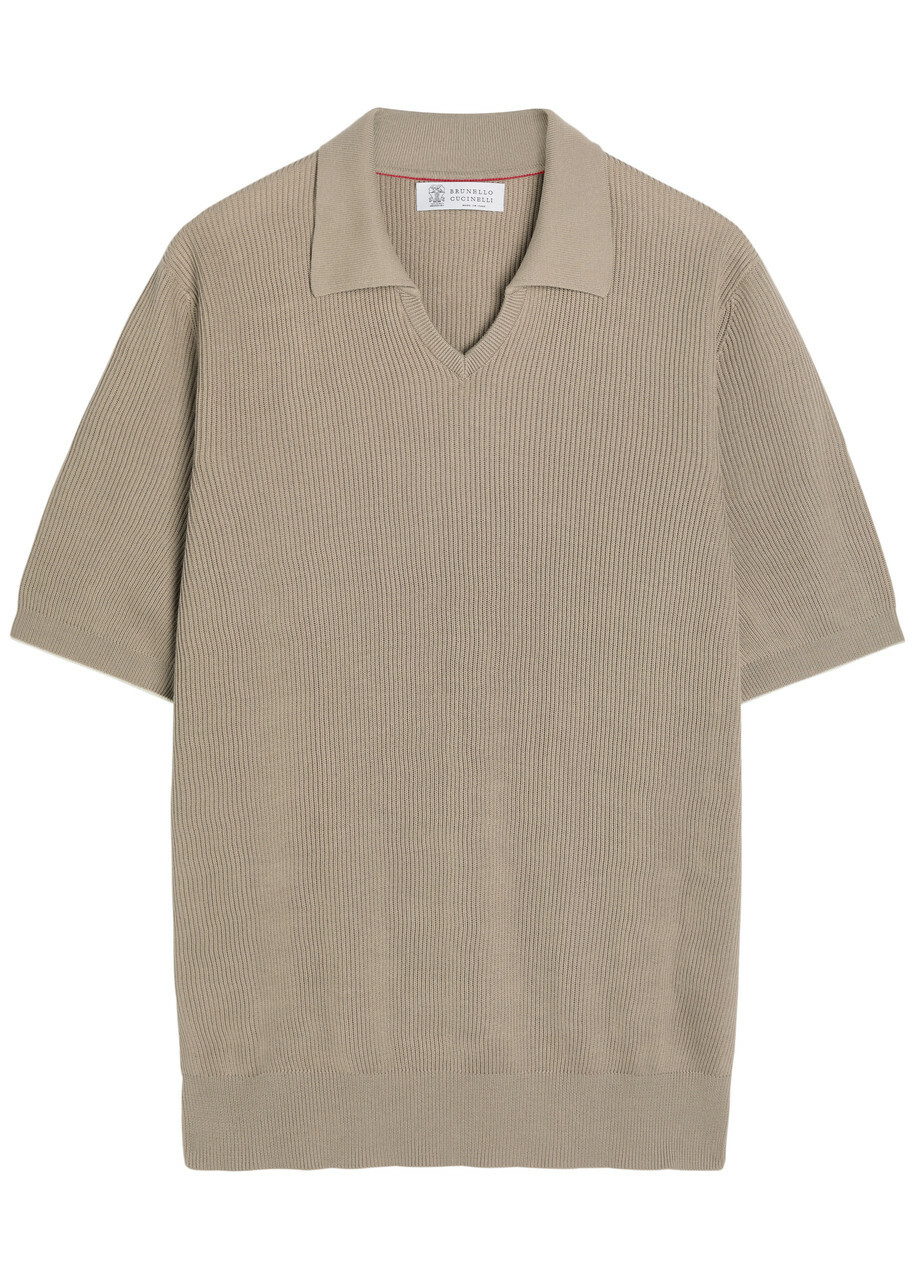 Brunello Cucinelli Ribbed Cotton-knit Polo top Multicoloured 1