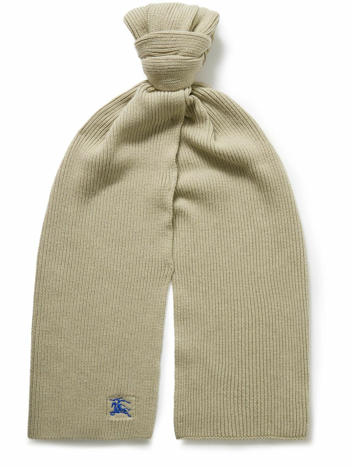Burberry - Logo-Embroidered Ribbed Cashmere Scarf Burberry Burberry - Logo-Embroidered Ribbed Cashmere Scarf Burberry
