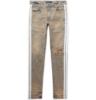 AMIRI - Track Stack Skinny-Fit Striped Distressed Stretch-Denim Jeans - Men - Blue