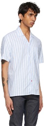 Isaia Blue & White Camp Collar Short Sleeve Shirt