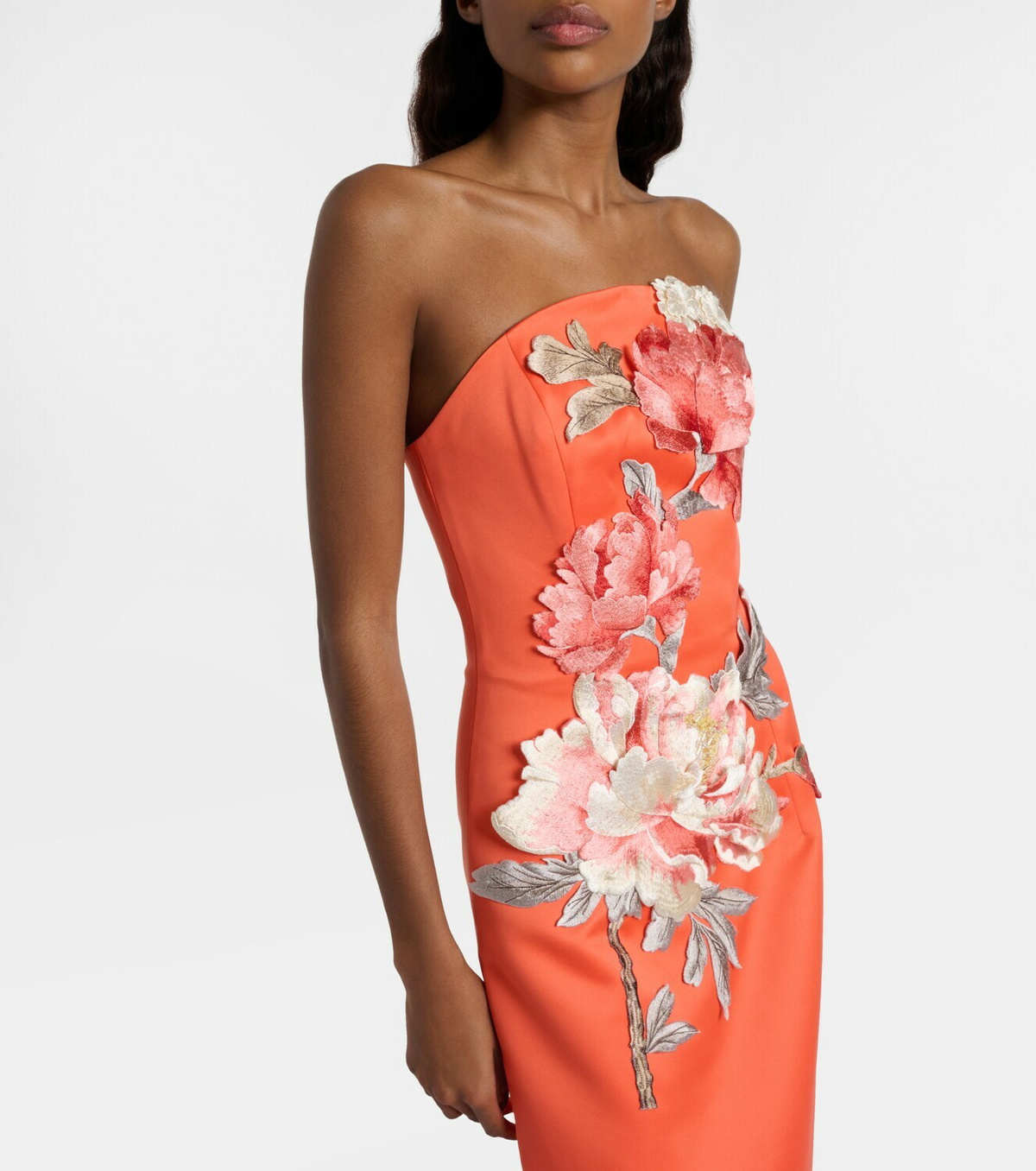 Leo Lin Ava floral-appliqué satin corset gown