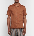 Monitaly - Camp-Collar Linen Shirt - Men - Brown