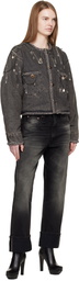 R13 Gray Chain Embellished Cropped Denim Chore Jacket