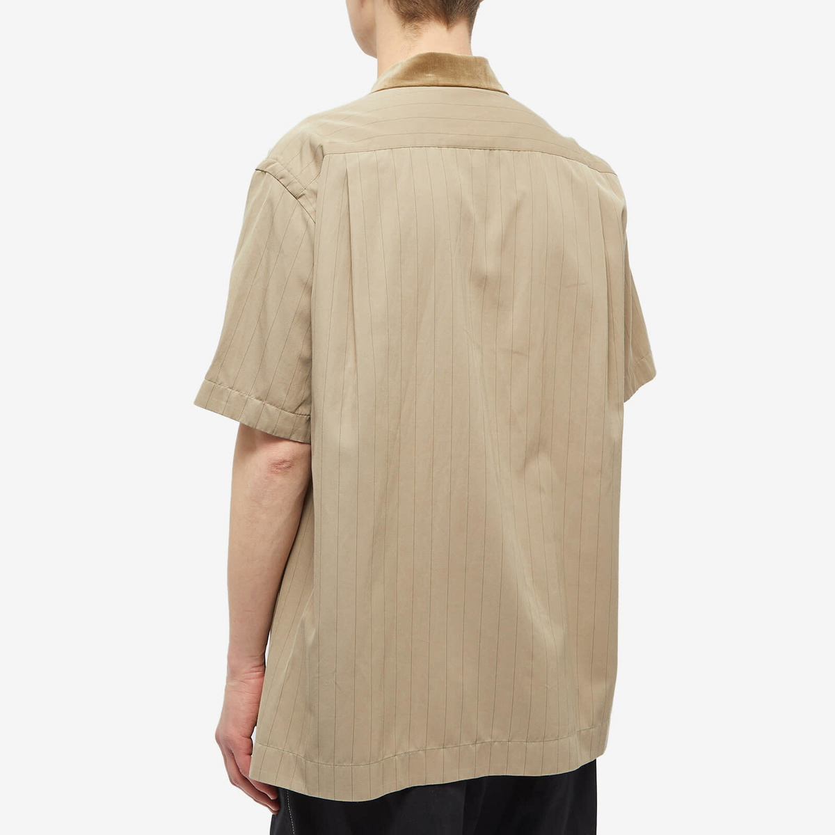 Sacai Men's Chalk Stripe Bowling Shirt in Beige Sacai
