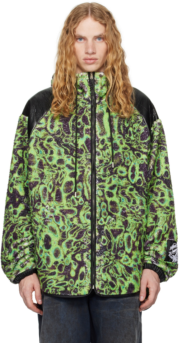 Acne Studios Green & Black Printed Fleece Hooded Jacket Acne Studios