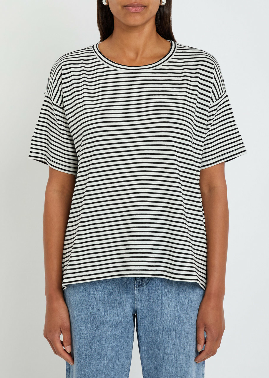 Eileen Fisher Striped Cotton-knit T-shirt Black And White