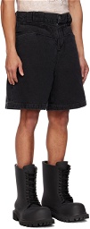 BARRAGÁN Black Paneled Denim Shorts
