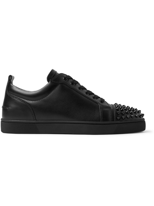 Photo: Christian Louboutin - Louis Junior Spikes Cap-Toe Leather Sneakers - Black