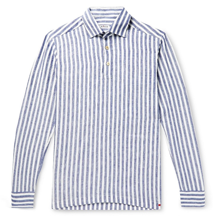 Photo: Kiton - Striped Linen Half-Placket Shirt - Blue