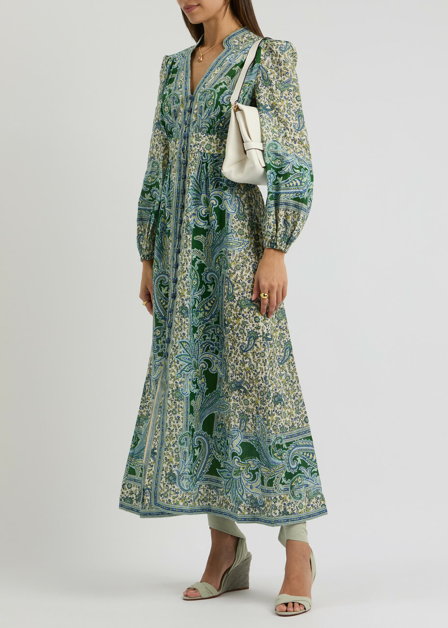 Zimmermann Ottie Printed Linen Maxi Dress Multi Print Zimmermann