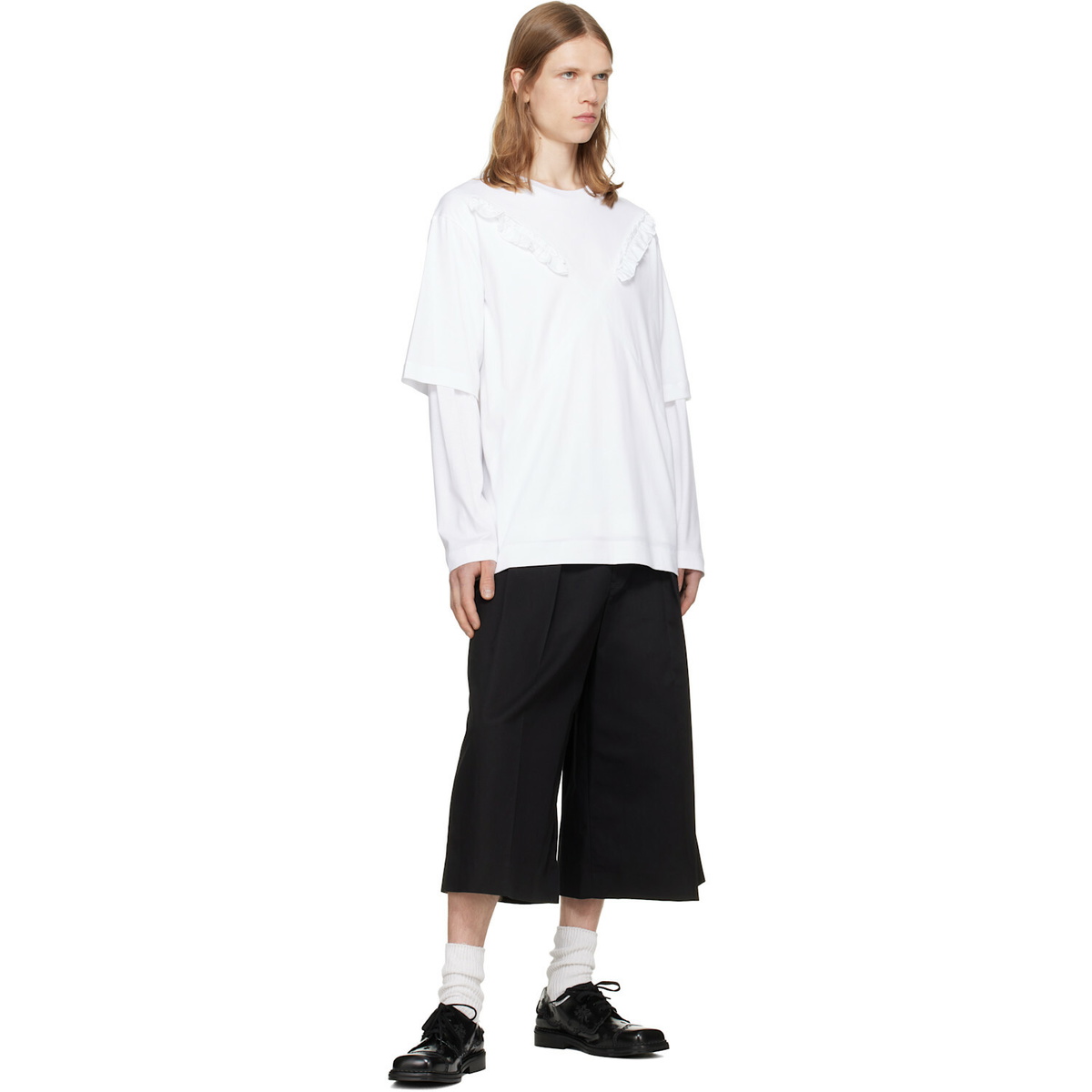 Simone Rocha White Ruffle Slash Layered Long Sleeve T-shirt