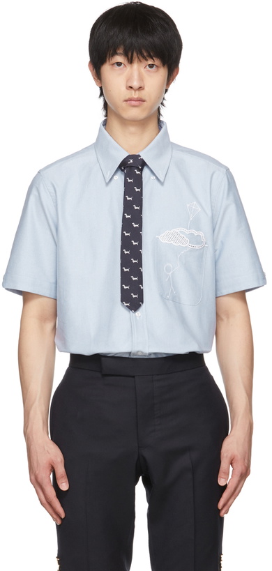 Photo: Thom Browne Blue Broderie Anglaise Mr. Thom & Kite Short Sleeve Shirt