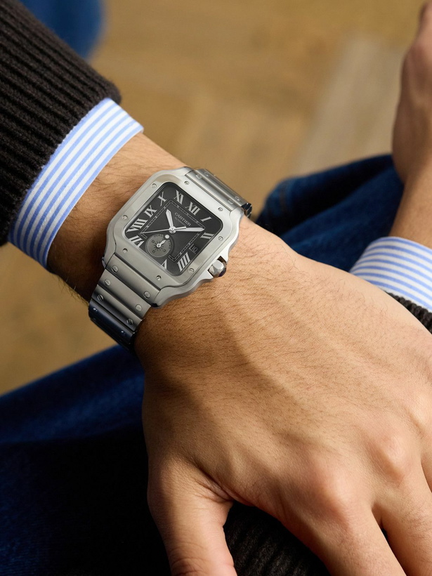 Photo: Cartier - Santos de Cartier Automatic GMT 40.2mm Interchangeable Stainless Steel and Alligator Watch, Ref. No. CRWSSA0076