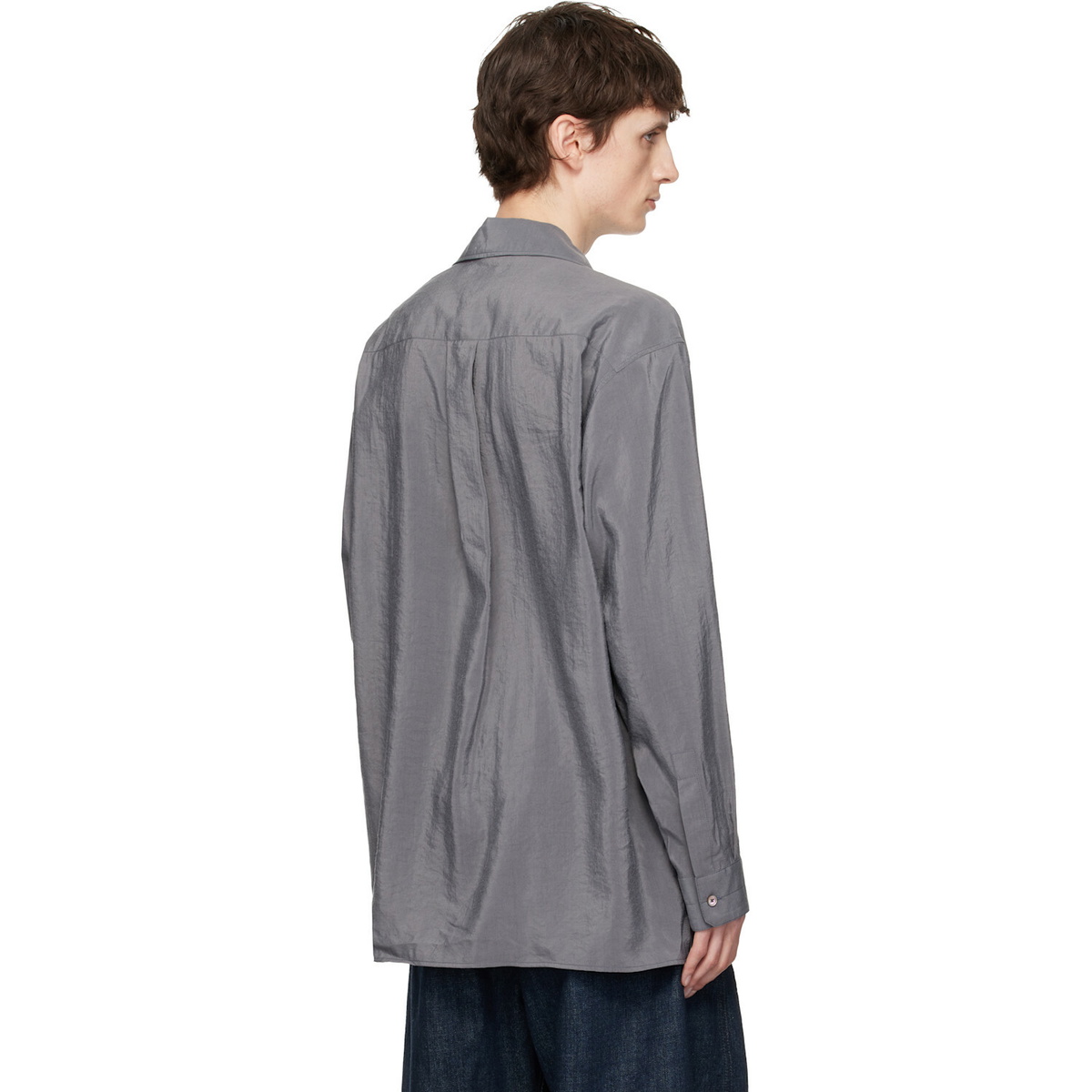 LEMAIRE Gray Convertible Collar Dry Silk Shirt