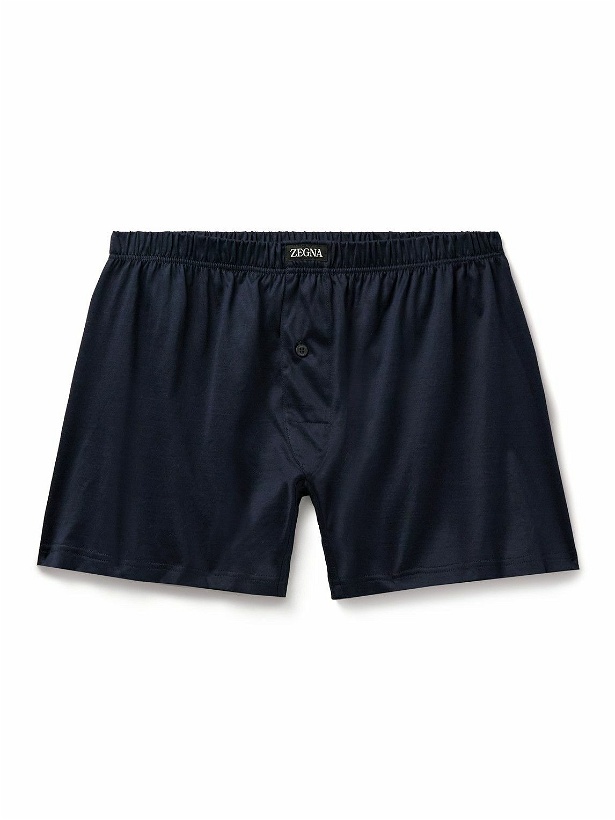Photo: Zegna - Filoscozia® Cotton-Jersey Boxer Shorts - Blue