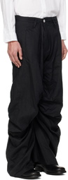 FUMITO GANRYU Black Draped Linen Trousers
