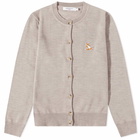 Maison Kitsuné Men's Chillax Fox Patch Adjusted R-Neck Cardigan in Beige Melange