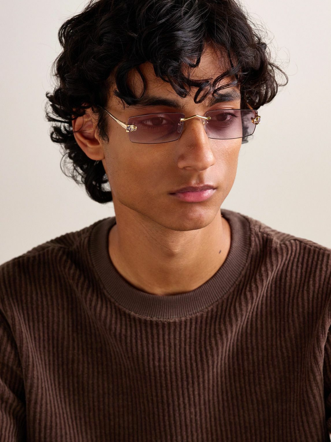 Cartier Eyewear - Panthère De Cartier Rimless Rectangular-Frame Gold-Tone Sunglasses