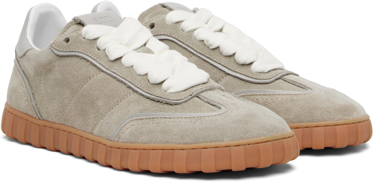 AMI Paris Gray Leather Low Top Step Sneakers