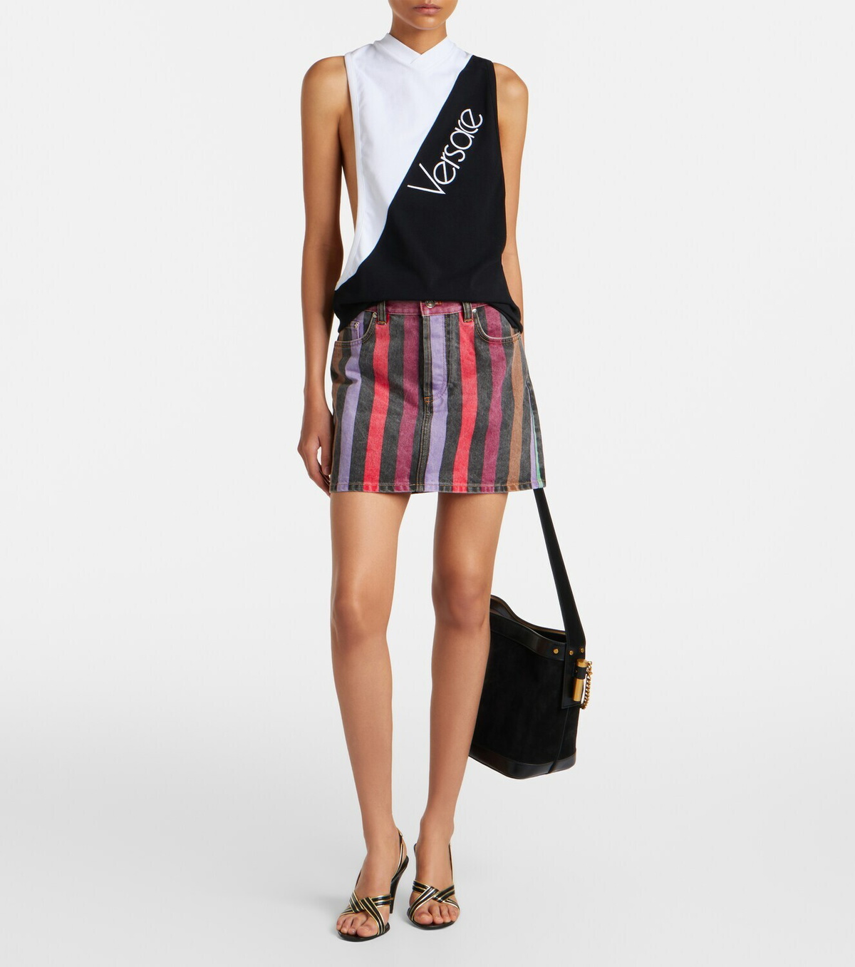 Versace Striped denim miniskirt