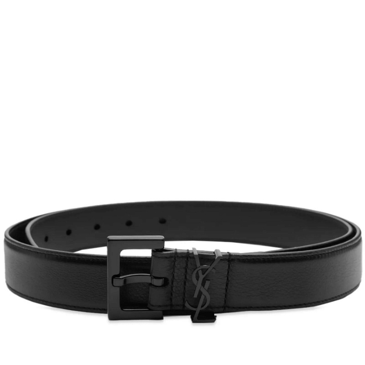 Photo: Saint Laurent Men's Metal Logo Leather Belt in Black