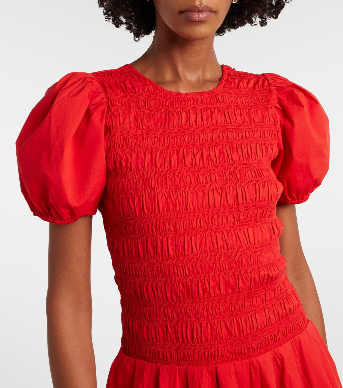Ganni Shirred cotton-blend poplin midi dress