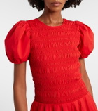 Ganni Shirred cotton-blend poplin midi dress