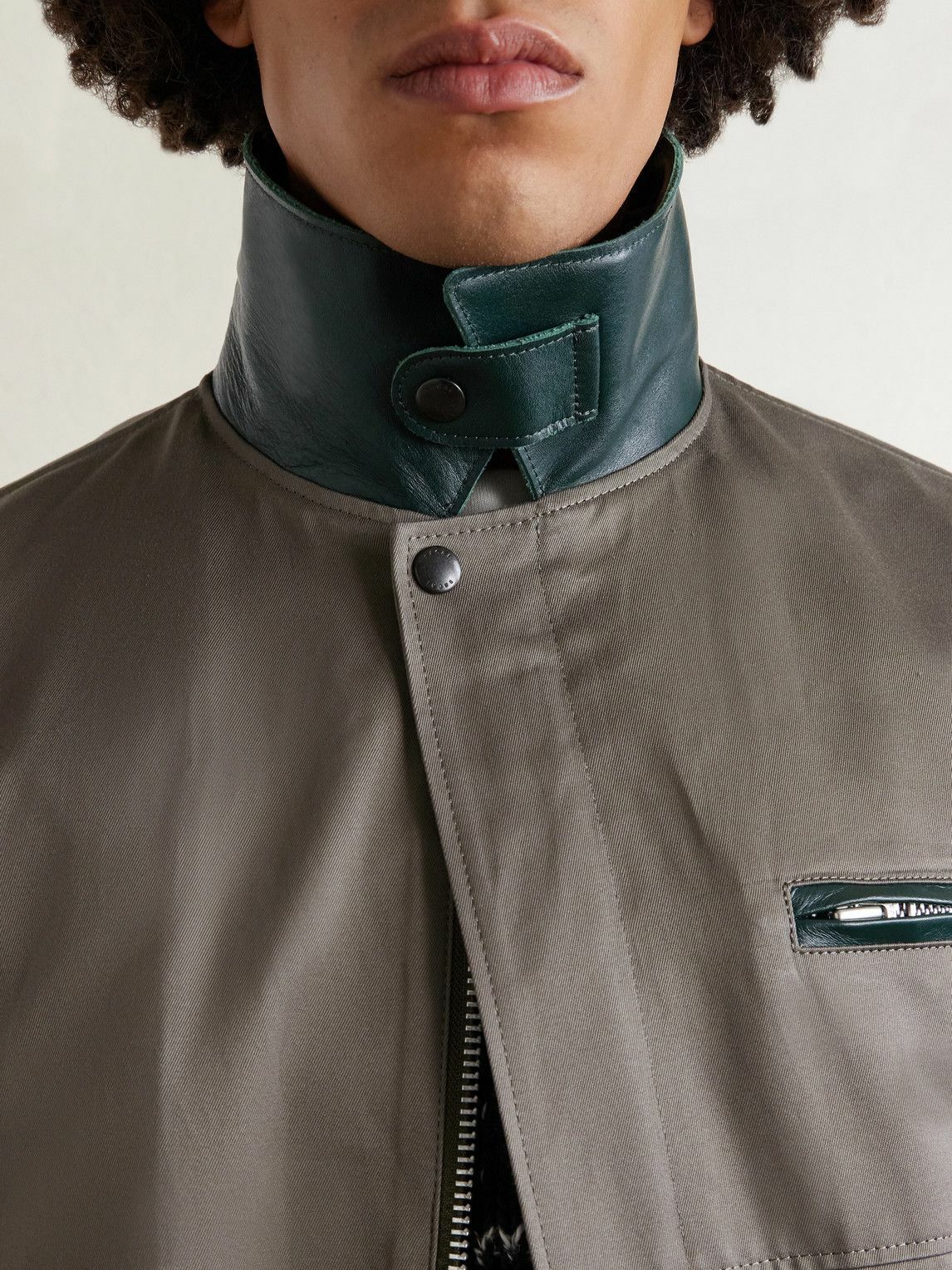 Sacai - Leather-Trimmed Cotton-Twill Bomber Jacket - Gray
