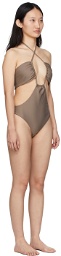 Rosetta Getty Taupe Drawstring Bandeau One-Piece Swimsuit