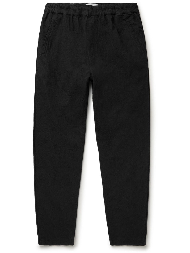 Photo: Folk - Tapered Crinkled Linen and Cotton-Blend Trousers - Black