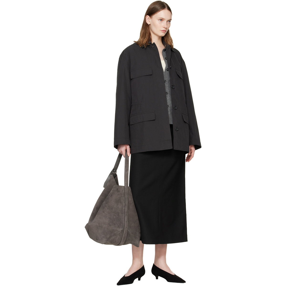 TOTEME Gray Belted Suede Tote