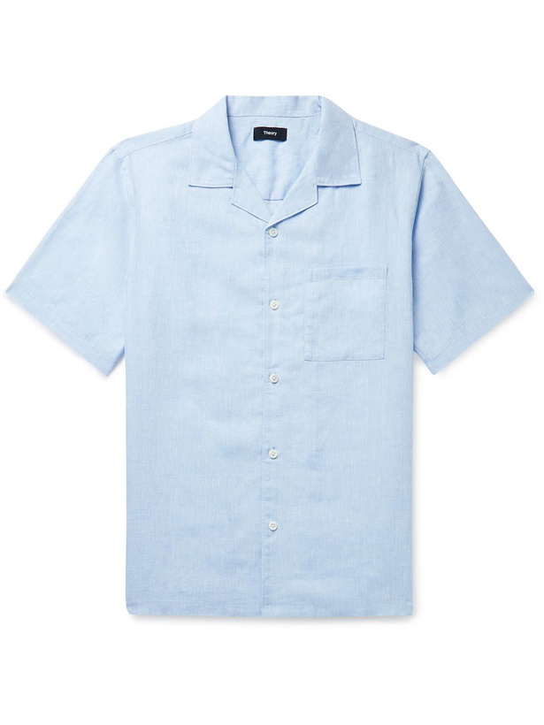 Photo: Theory - Noll Camp-Collar Linen Shirt - Blue