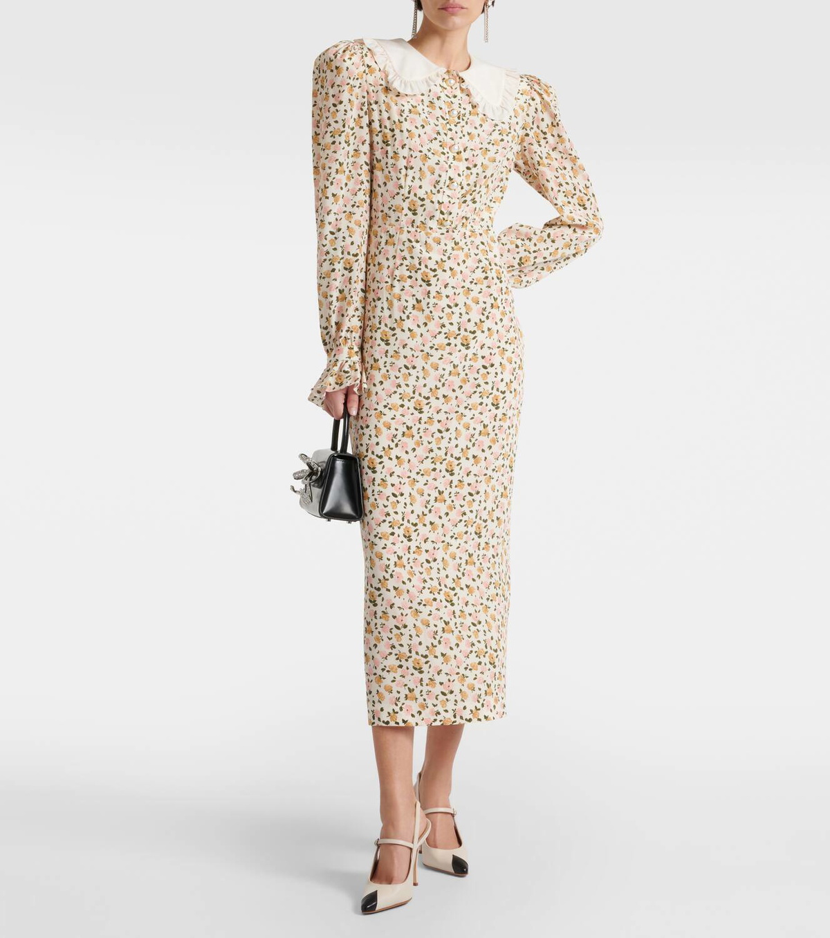 alessandra rich floral silk midi dress Alessandra Rich Embellished Floral-print Silk Crepe de Chine Midi Dress - Women - Yellow Dresses