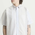 BEAMS Men's Oxford Button Down Half Sleeve Shirt in Blue Multi Stripe