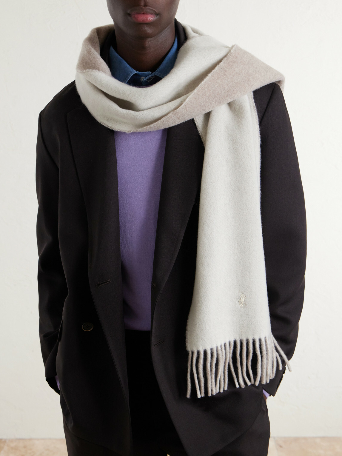 Polo Ralph Lauren - Fringed Logo-Embroidered Reversible Recycled Wool and Nylon-Blend Scarf