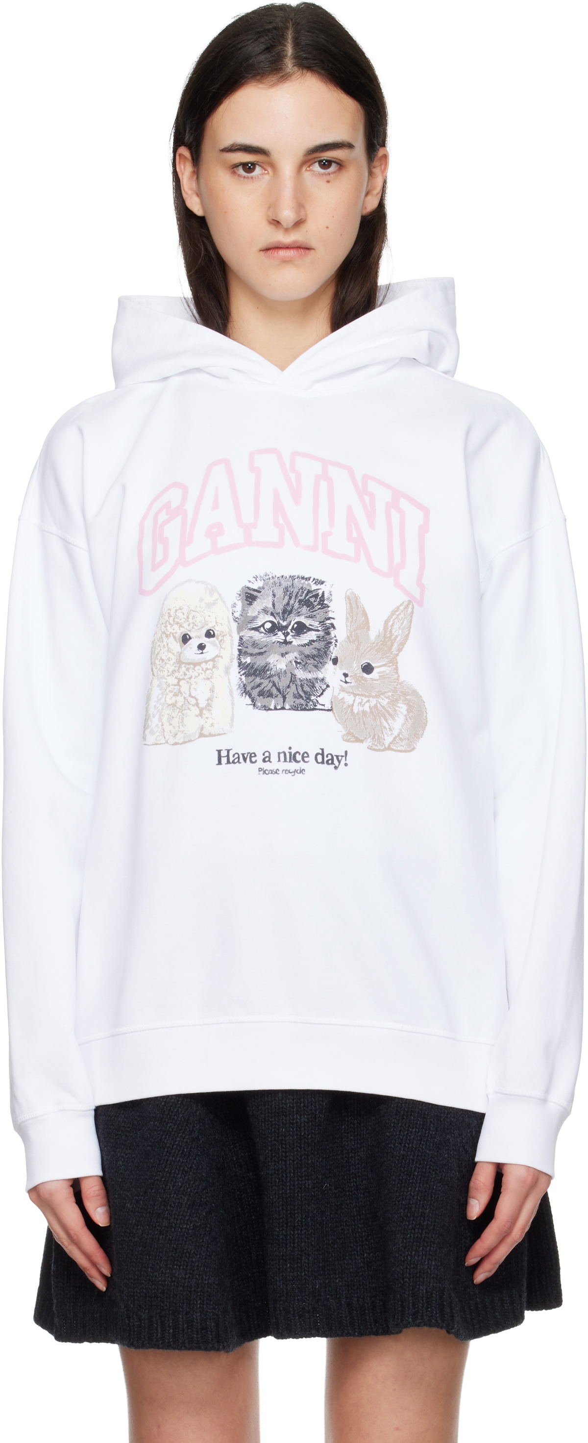 GANNI White Animal Print Hoodie