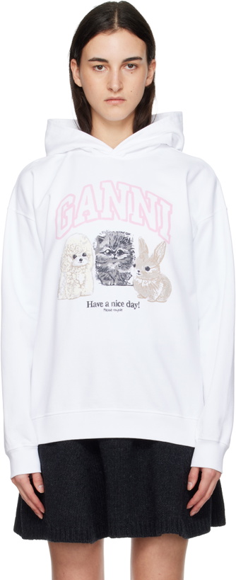 Photo: GANNI White Animal Print Hoodie