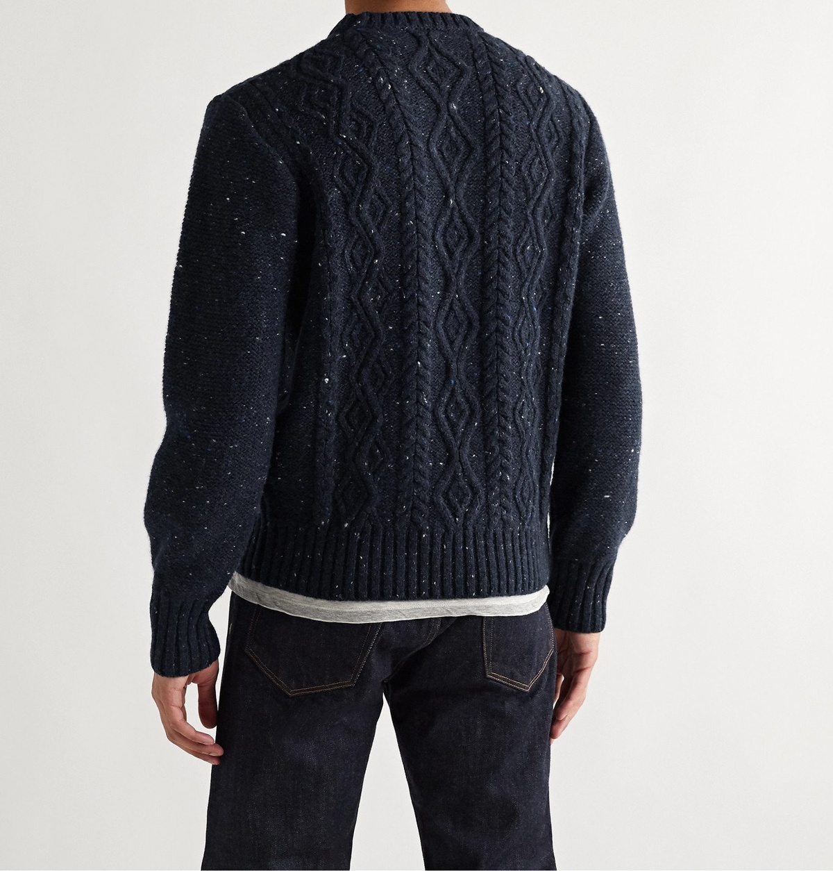 Inis Meáin - Flecked Cable-Knit Merino Wool and Cashmere-Blend Aran Sweater  - Blue Inis Meáin