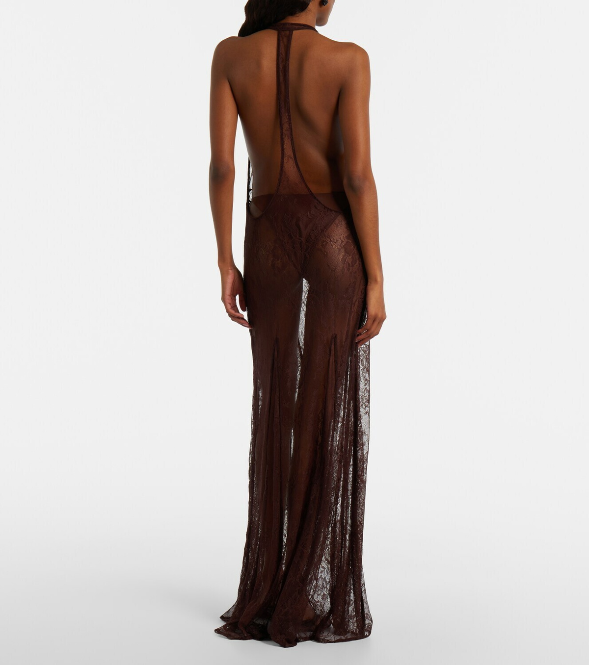 Adriana Degreas Sheer open-back lace maxi dress