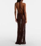 Adriana Degreas Sheer open-back lace maxi dress