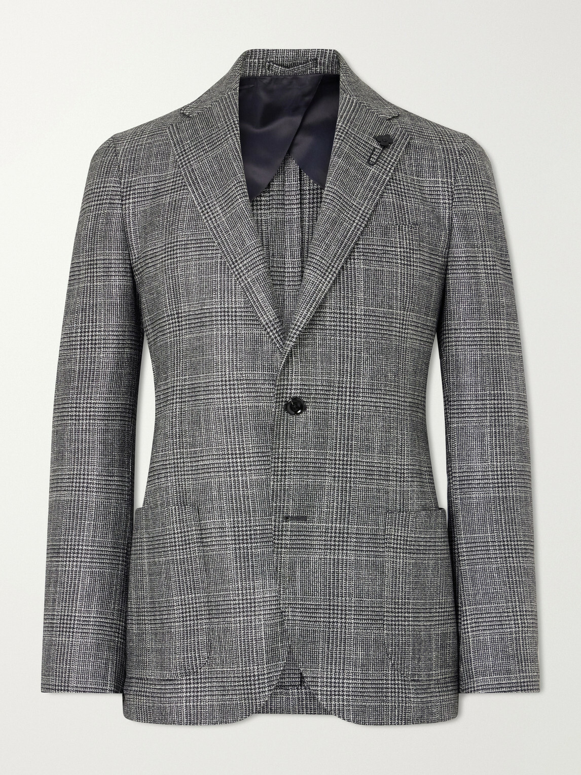 Lardini - Prince Of Wales Checked Wool, Silk and Cashmere-Blend Blazer - Gray