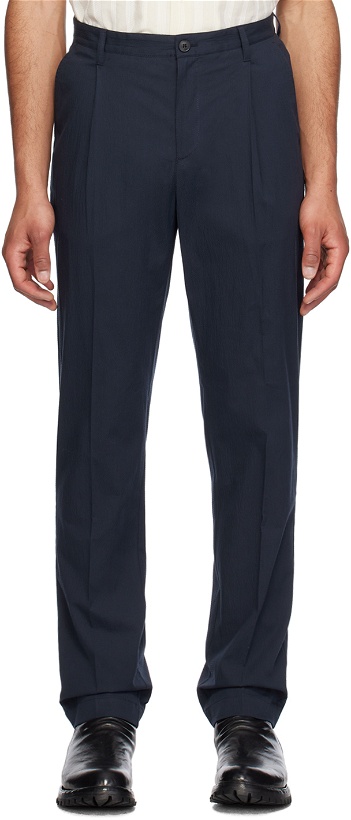 Photo: Sunspel Navy Pleated Trousers
