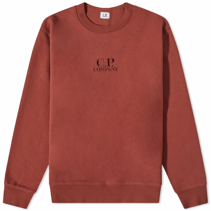 Photo: C.P. Company Men's Garment Dyed Centre Logo Crew Sweat in Henna