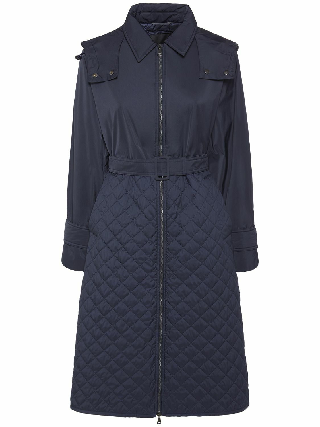 WEEKEND MAX MARA Olga Quilted Belted Long Coat with hood