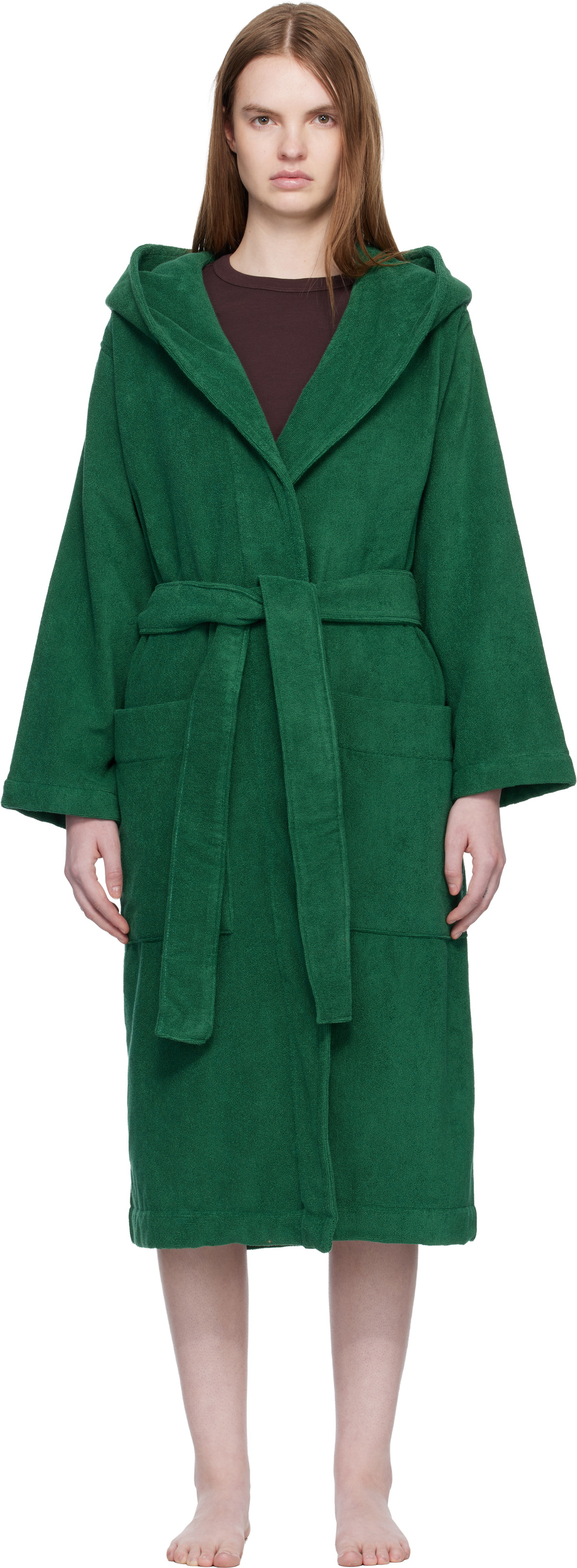 Tekla Green Terry Hooded Bathrobe